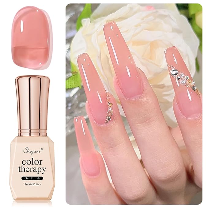 Jelly Nude Gel Nail Polish,15ml Sheer Neutral Translucent Soak Off Gel Polish, UV Light Cure for Nail Art DIY Rose Cameo X08