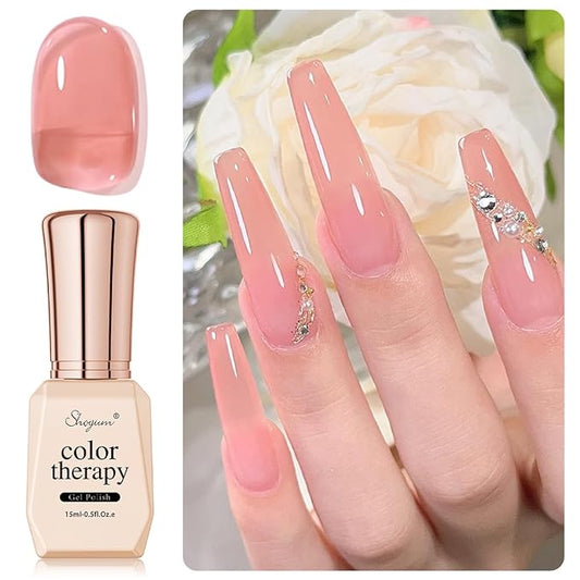 Jelly Nude Gel Nail Polish,15ml Sheer Neutral Translucent Soak Off Gel Polish, UV Light Cure for Nail Art DIY Rose Cameo X08