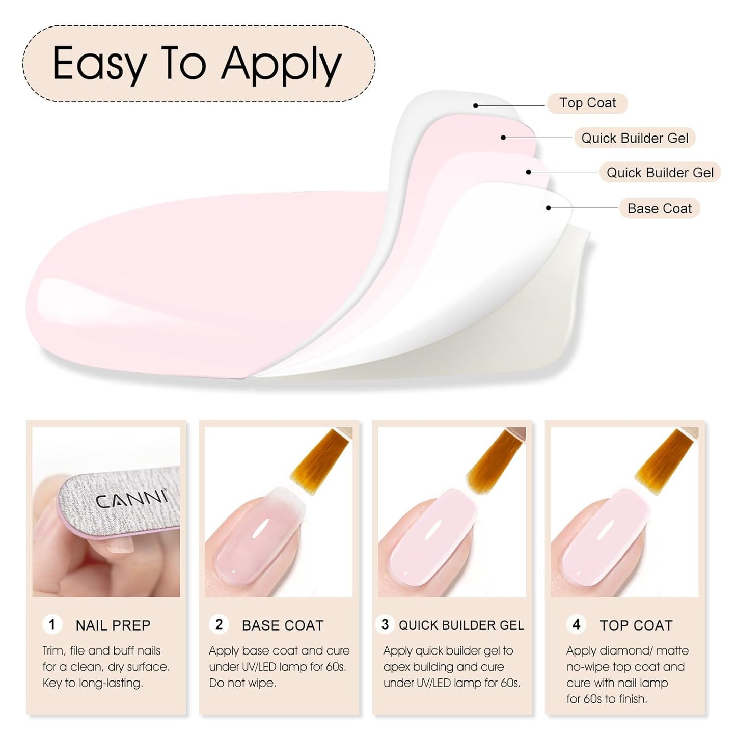 CANNI Quick Builder Nail Gel for Nails – 9ML Pink Soak-Off Nail Strengthening Gel for Apex Building DIY UV LED Manicure
