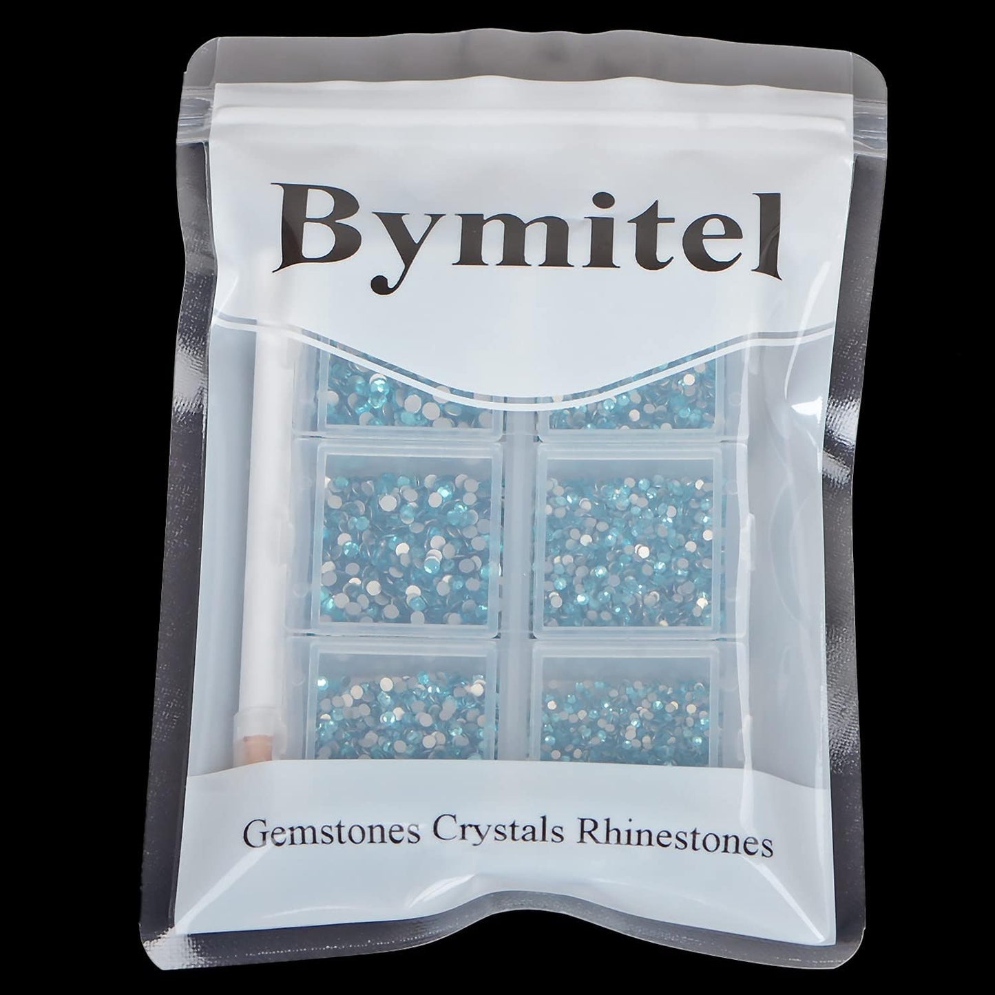 Bymitel 7200 Pieces 6 Mixed Sizes Glue Fix on Glass Rhinestones Round Crystal Gems Flatback for DIY Jewelry Making with one Picking Pen(6-Sizes 7200PCS, Aquamarine)