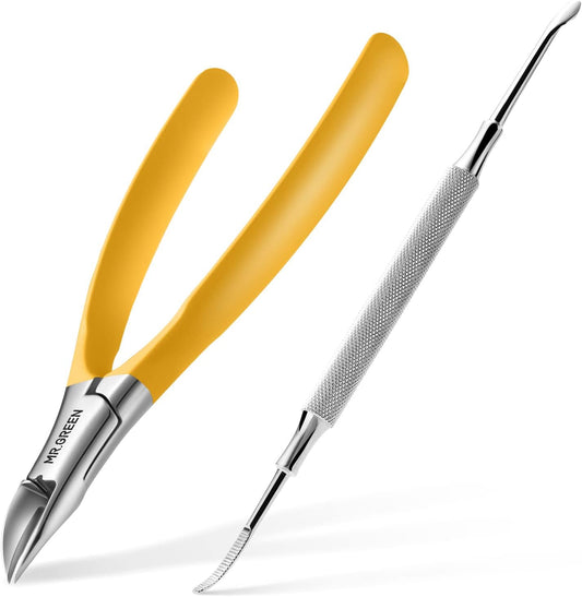 MR.GREEN Toenail Clippers Stainless Steel Ingrown Nail Cutter Thick and Hard Nails Pedicure Manicure Tools (Orange+Nail Remover)