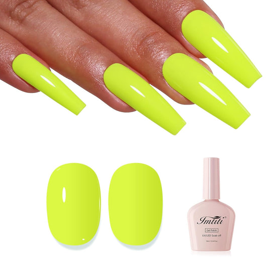 Imtiti Neon Gel Nail Polish, Neon Yellow Nail Gel Polish High Gloss Soak Off UV LED Spring Summer Nail Art Manicure Salon DIY Design 10ML