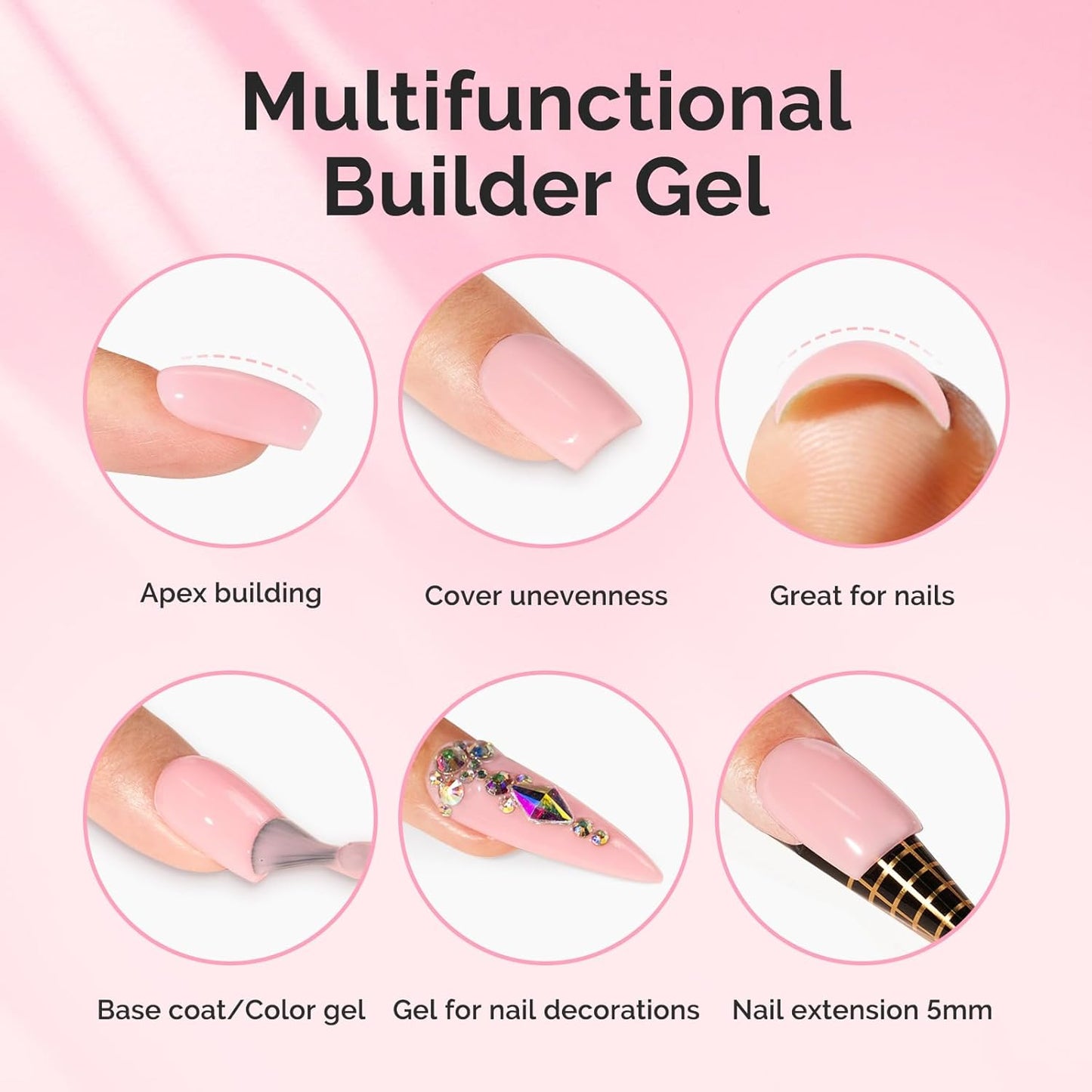 MelodySusie Hema Free Light Pink Builder Nail Gel for Nails Thickening, 0.5 Fl Oz, Soak Off UV Extension Gel, Nail Art Design Salon DIY Manicure at Home for Women H1608