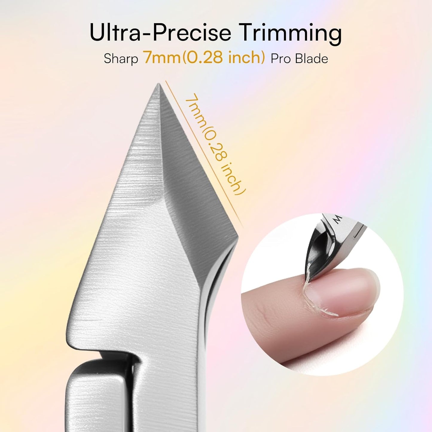 Makartt Cuticle Trimmer with Cuticle Pusher - Stainless Steel Cuticle Nipper with Dual Spring, Ergonomic Handle, 7mm Blade & Dual-Ended Pusher for Nail Care & Gel Removal, Silver