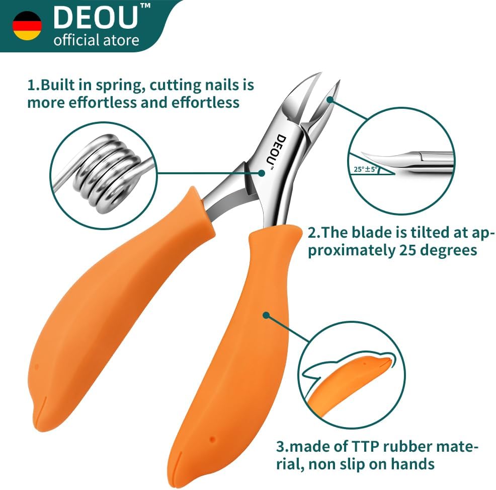 DEOU Podiatrist Toenail Clippers Ingrown Toenail Tools for Thick Nails and Inlaid Nails,Manicure and Pedicure Clippers,Heavy Duty Nail Clippers, Pedicure Tools (Orange+Nail Remover)