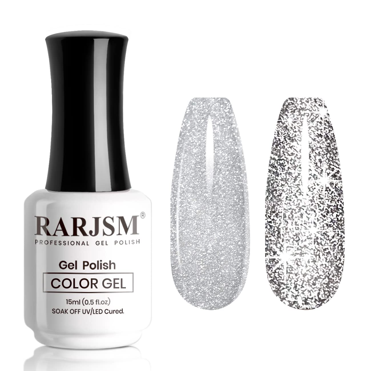 RARJSM Gel Polish Reflective Glitter,Gel Polish Glitter Silver,Flash Diamond Nail Gelpolish Soak off Disco Shimmer Gel Nail Polish UV LED Curing Requires 15ml for Home Salon Diy Nails Manicure