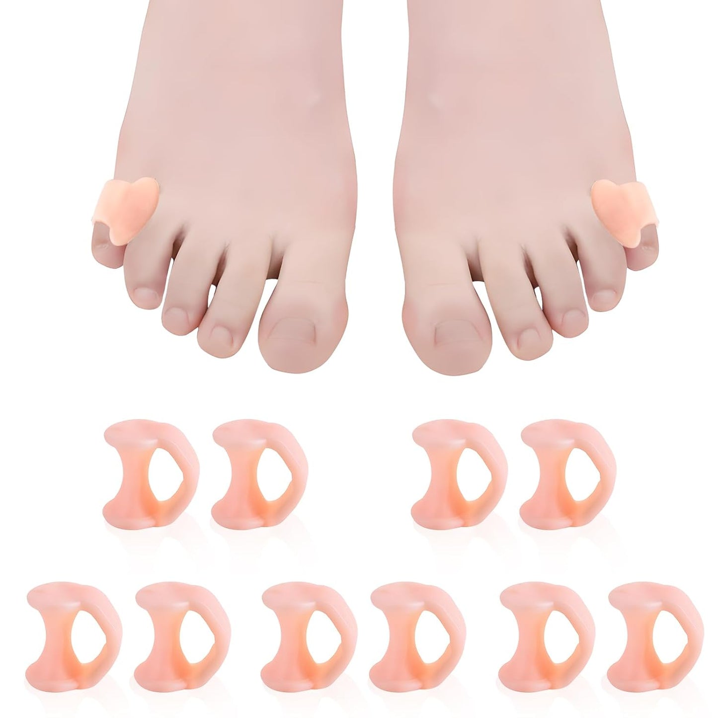 10pcs Gel Toe Separator, Pinky Toe Spacers, Little Toe Cushions Straightener Bunion Corrector for Preventing Rubbing & Relieving Pressure, Pain Relief from Overlapping Toes (Flesh color)