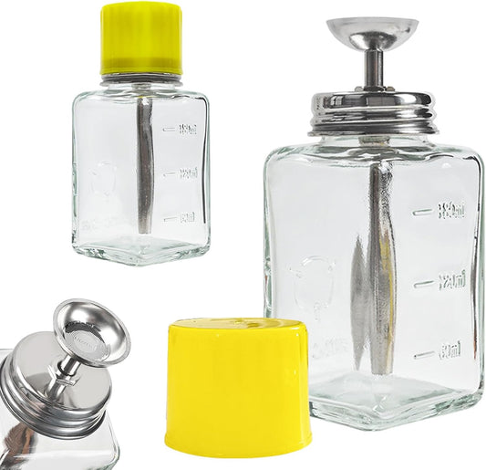 5 Oz/ 150ml Glass Push Down Pump Dispenser Bottle With Cap Push Down Glass Empty Pump Dispenser for Alcohol Makeup Clear Refillable Bottle Hand Pumping Press Container (1pcs - Square Shaped)
