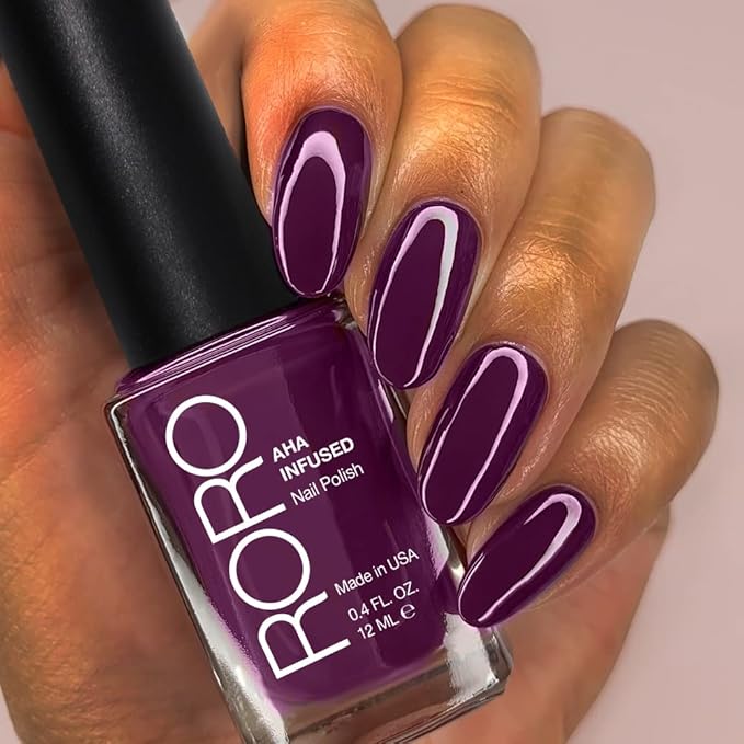 roro AHA Infused 21+ Free Nail Polish - Chip-Resistant High-Impact Nail Color Lacquer Made in the USA, Vegan/Cruelty-Free, Gluten-Free, Sleep Spell, Dark Magenta Purple, .4Fl Oz/12mL
