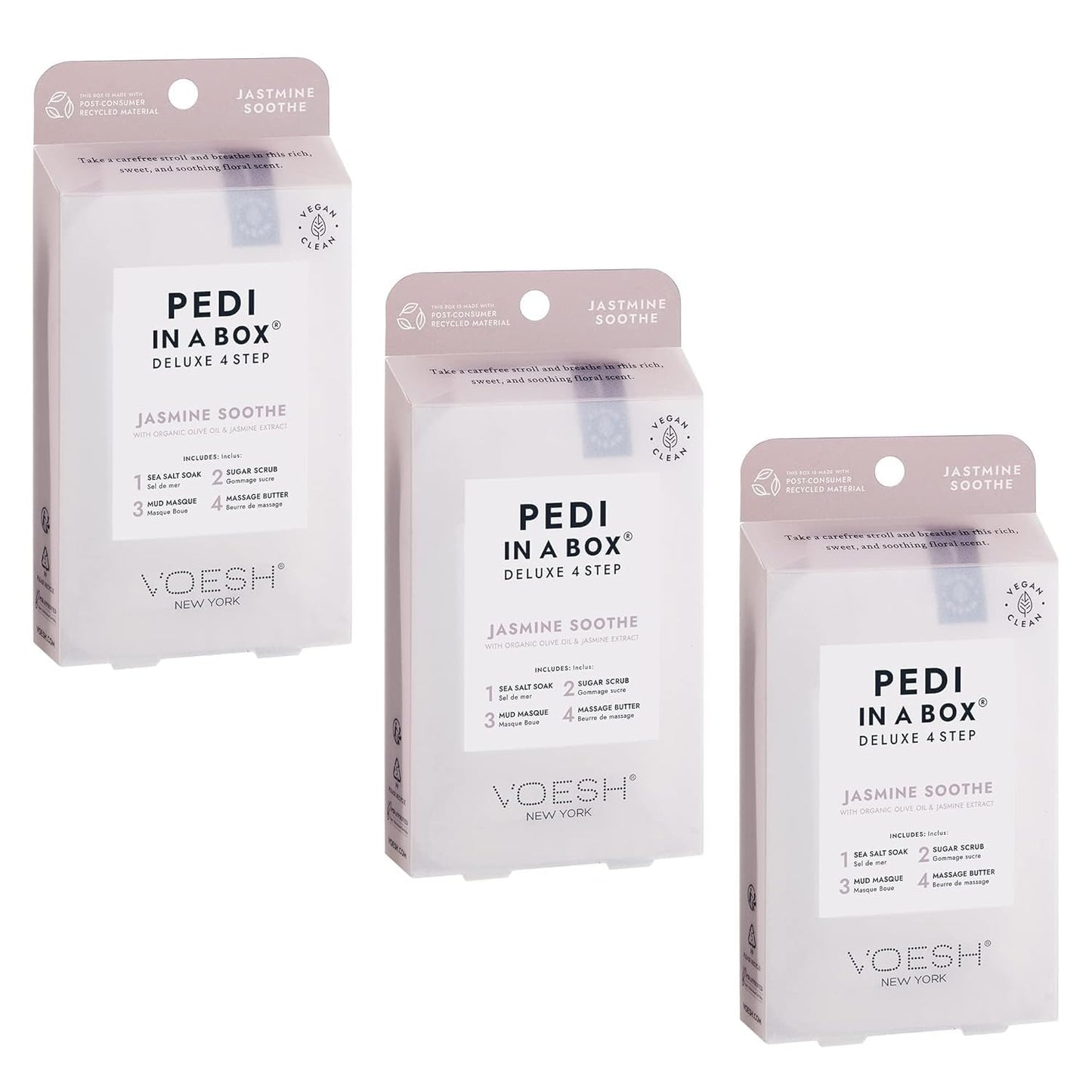 VOESH Pedi in a Box 4 Step Jasmine Soothe - 3 Pack, Home Pedicure Kit, Pedicure Supplies, Pedi Kit, DIY Pedi, Foot Treatment, Spa Pedicure, Foot Spa