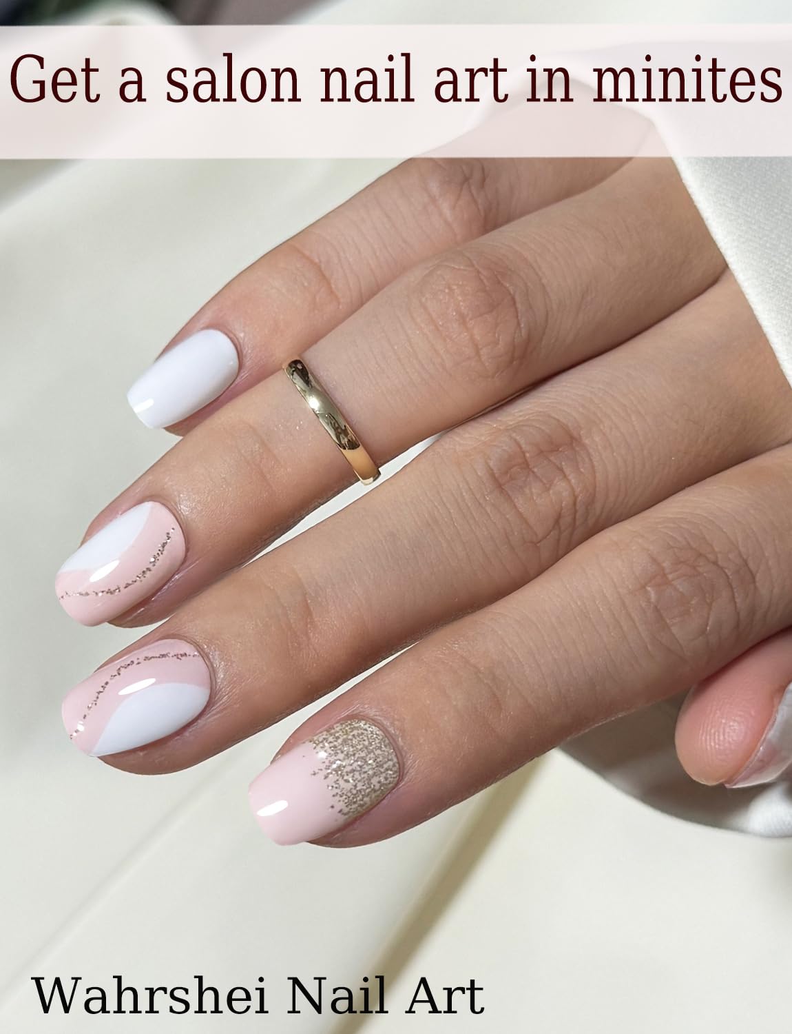 Gel Nail Strips No UV, Glitter White, UV Free, Long Lasting Gel Stickers - Contains 22 Wraps, 1 Prep Pad, 1 File