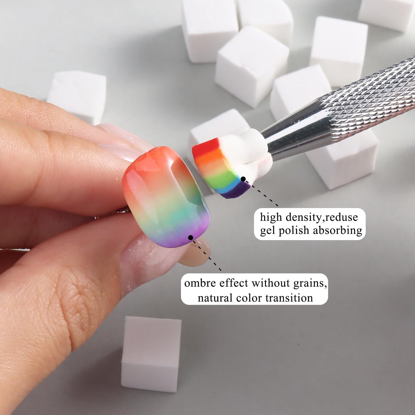 100Pcs Soft Nail Sponges for Ombre, Gradient Effect White Nail Art Sponges With Grabbing Pen 6Pcs Wedge Sponges Aura Nails Ombre Nail Brush Professional Accessories Manicure Salon Supplies