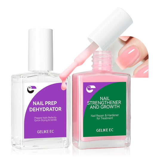 Gelike EC Nail Strengthener Dehydrator Set : Milky Pink 2-in-1 15ml Repair Kit for Weak Damaged Nails - Acid-Free Prep Protein Formula - Salon & Home Use for DIYers Sensitive Skin