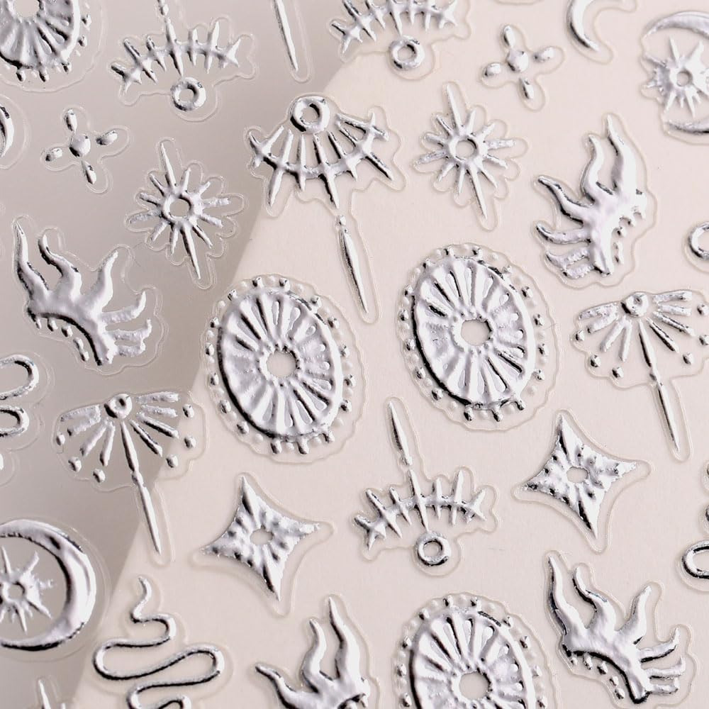 3D Celestial Nail Art Stickers, Gold and Silver Moon Star Design, Self-Adhesive Decals for DIY Nail Decoration, 2 Sheets