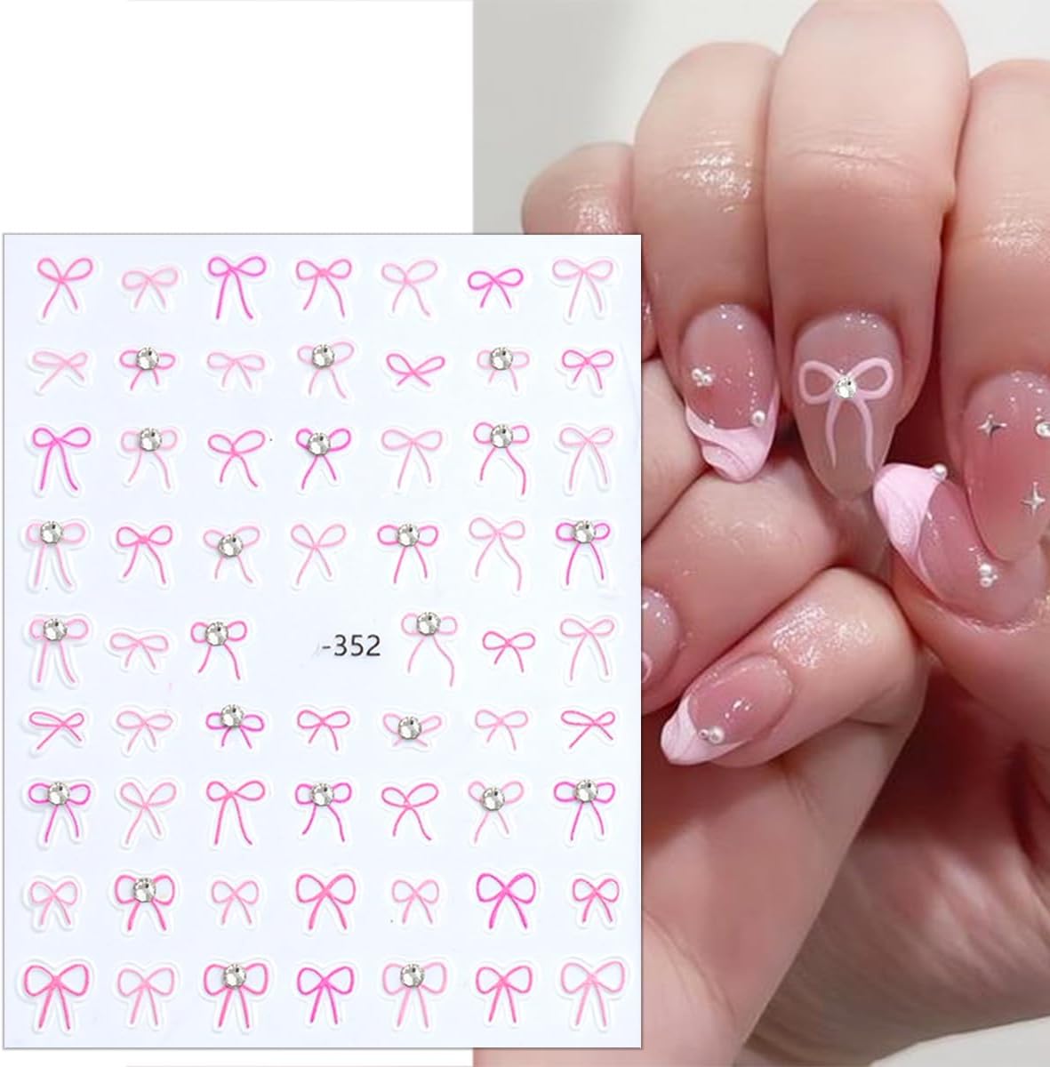 4 Sheets Bow Nail Stickers for Nail Art 5D Self-Adhesive Bow-Knot Nail Decoration Pink Blue Bows Nail Art Stickers with Crystal Diamond Embossed Rhinestones Nail Decals for Women Girls Nail Design