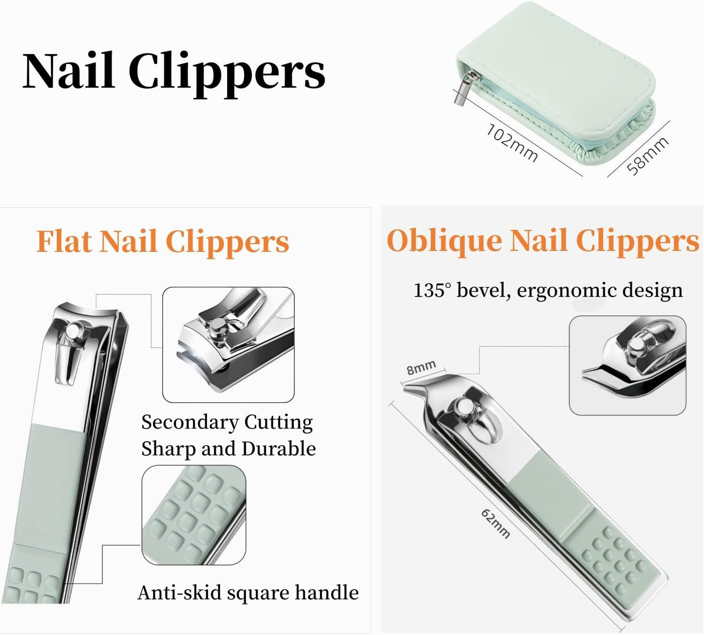 Manicure Set Nail Clippers Pedicure Kit -7 Pieces Stainless Steel Travel Nail Kit, Travel Essentials Purse Essentials Professional Grooming Kits, Manicure Kit with Zipper Portable Pack