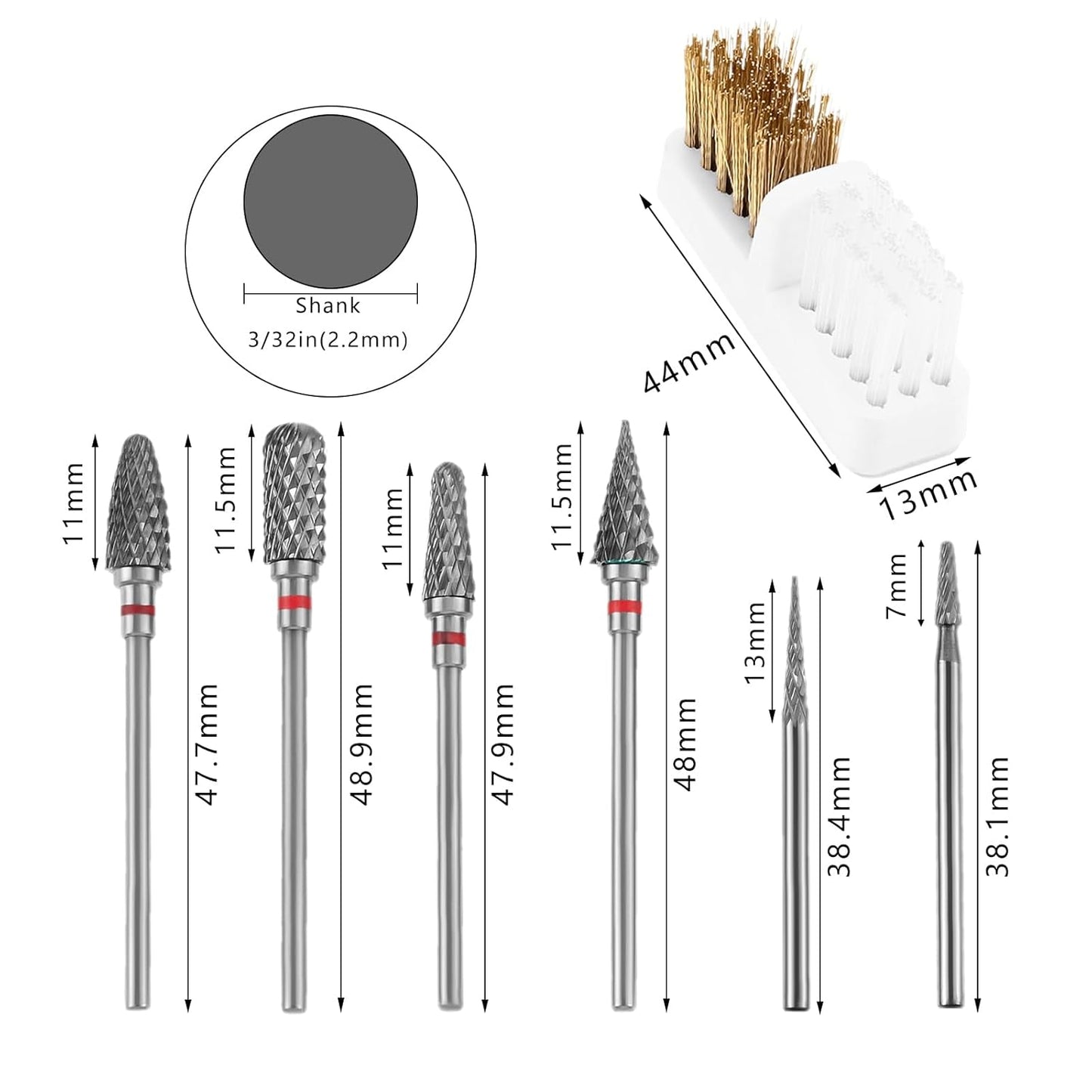 dophee 6 Pack Nail Drill Bits Set for Acrylic Nails, 3/32" Shank Electric Nail Grinding Head Polishing Remover Tool for Nail Art Salon Cuticle Cleaner, Fine Grit, Red