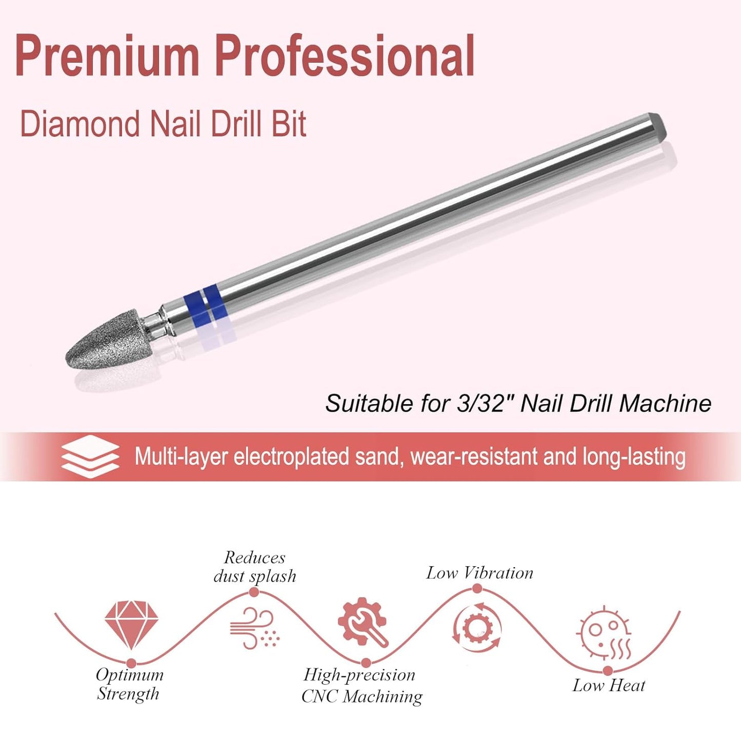 Diamond Nail Drill Bits Pro Cuticle Drill Bit Nail Buffer Bit Russian Electric Bits for Under Nail Dead Skin Cleaning Cuticle Remove Nail Art Design Manicure and Pedicure (Medium)