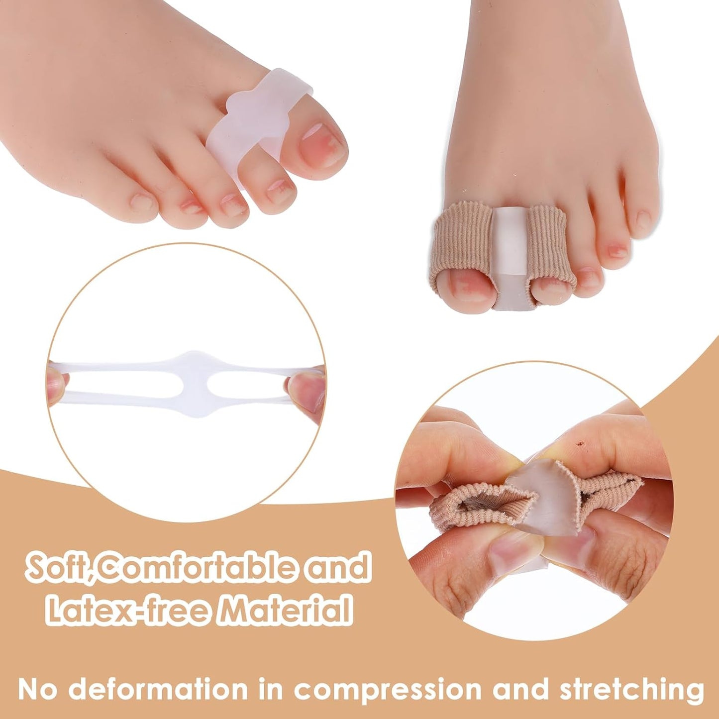 4pcs Gel Toe Separators Bunion Corrector with 2 Loops Big Toe Spacers Overlapping Toes Spacers Hammer Toe Straightener Soft Breathable Elasticity Bunion Spacers for Women Men Relieve Foot Pain