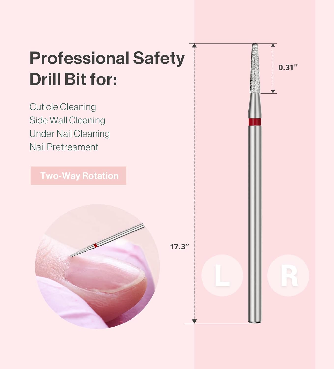 MelodySusie 1.8mm Round Tapered Cuticle Clean Nail Drill Bit 3/32'', Professional Safety Carbide Diamond Under Nail Cleaner for Cuticle Dead Skin Nail Prepare, Beginners Bits, Series Bit-S, Fine