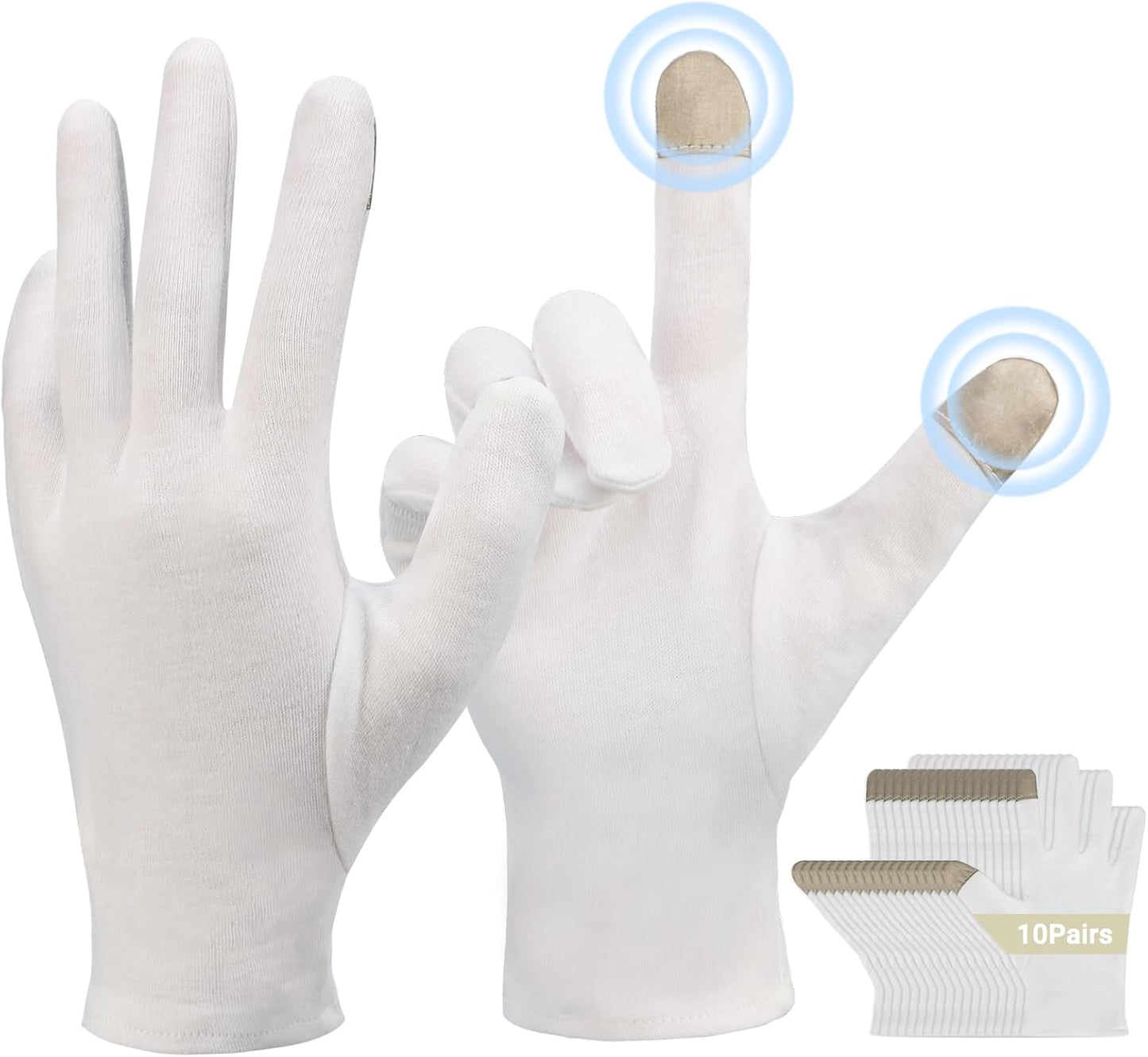 Touch Screen Gloves, 10 Pairs White Work Gloves with Touchscreen Fingers Archival Gloves Art Handling Gloves Film Gloves Photography Gloves White Cotton Gloves for Art Handling, Jewelry Large