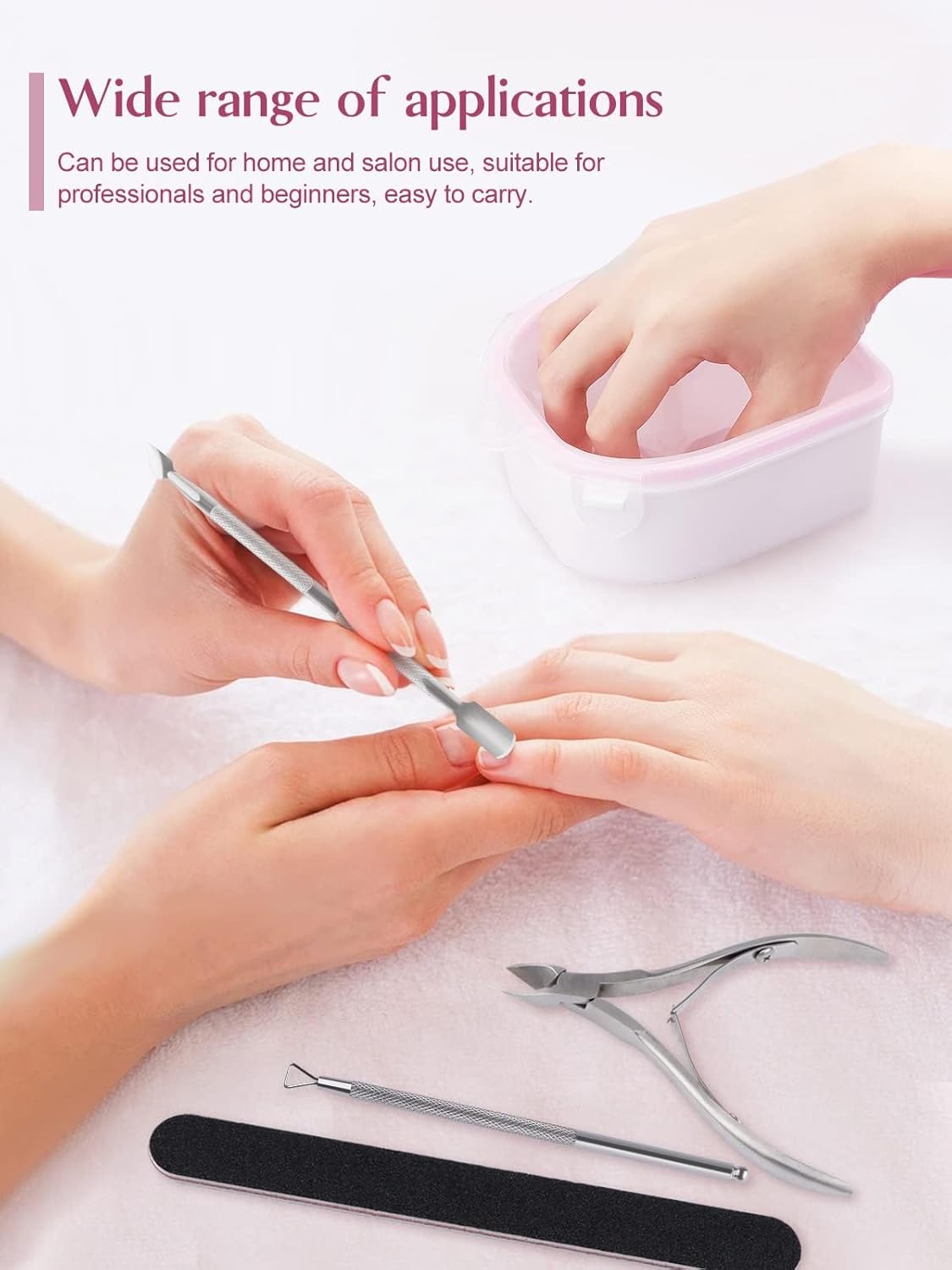 8PCS Nail Soaking Bowl Lorvain Nail Soak Tray with 6PCS Nail Polish Remover Tools Manicure Bowls with Cuticle Peeler Pusher Cutter and Nail Files Professional Nail Art Spa Tools for Salon Home (Pink)
