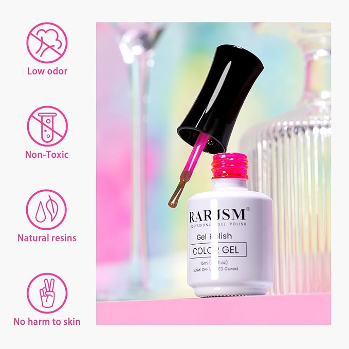RARJSM Hot Pink Jelly Gel Nail Polish Sheer Clear Bright Pink Gel Nail Polish Transparent Neon Pinky Pastel Nude Nail GelPolish Varnish Curing Requires LED UV French Manicure Soak Off for Home Salon