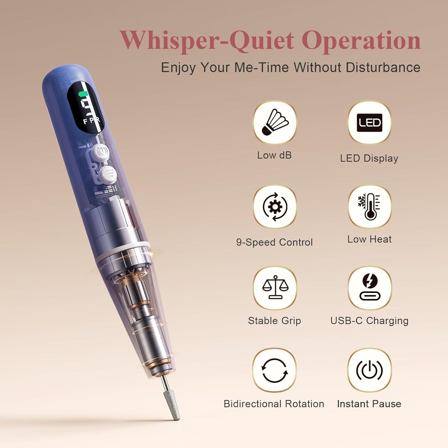 Cordless Nail Drill Kit - 9 Speed Wireless Electric Nail File with LED Display, Portable Nail Drill Machine for Acrylic Gel Nails, Rechargeable 20000RPM Hand Feet Grind Trim Tool for Women Men Baby