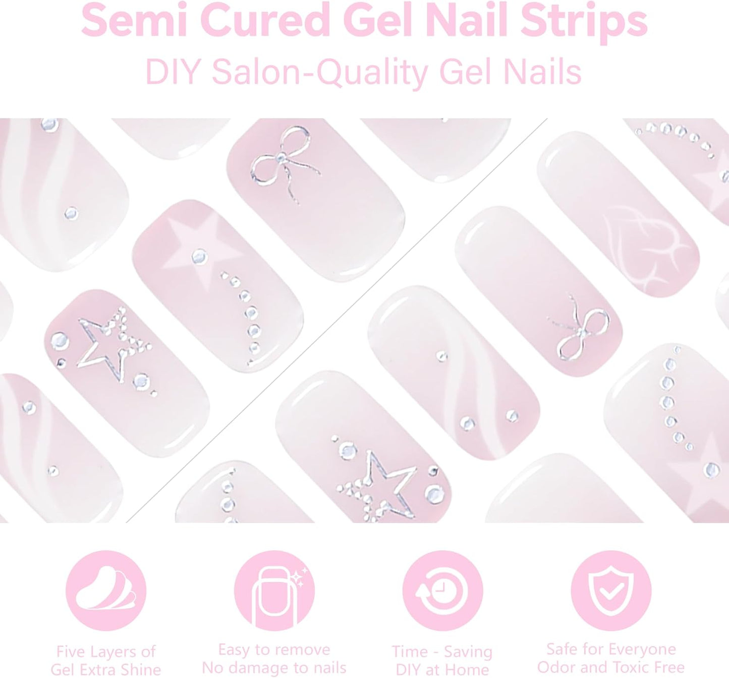 Semi Cured Gel Nail Strips-Festive Gel Nail Strips Christmas(Pearl Pink Gradient)
