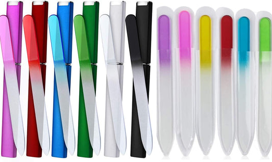 12 Pack Glass Nail Files with Case Crystal Glass Fingernail Files Double Sided Glass Nail File Mixed Color Manicure Set