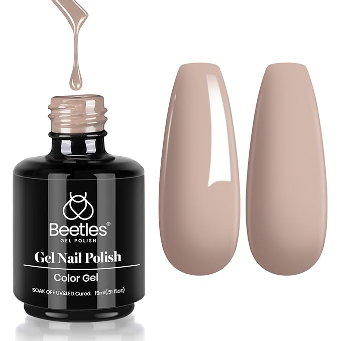 Beetles Brown Gel Nail Polish, 15ml Kim Brown Neutral Gel Polish Beige Tan Nail Polish, Soak Off Uv LED Nail Lamp Fall Gel Nail Polish Nail Art Manicure Salon DIY Home