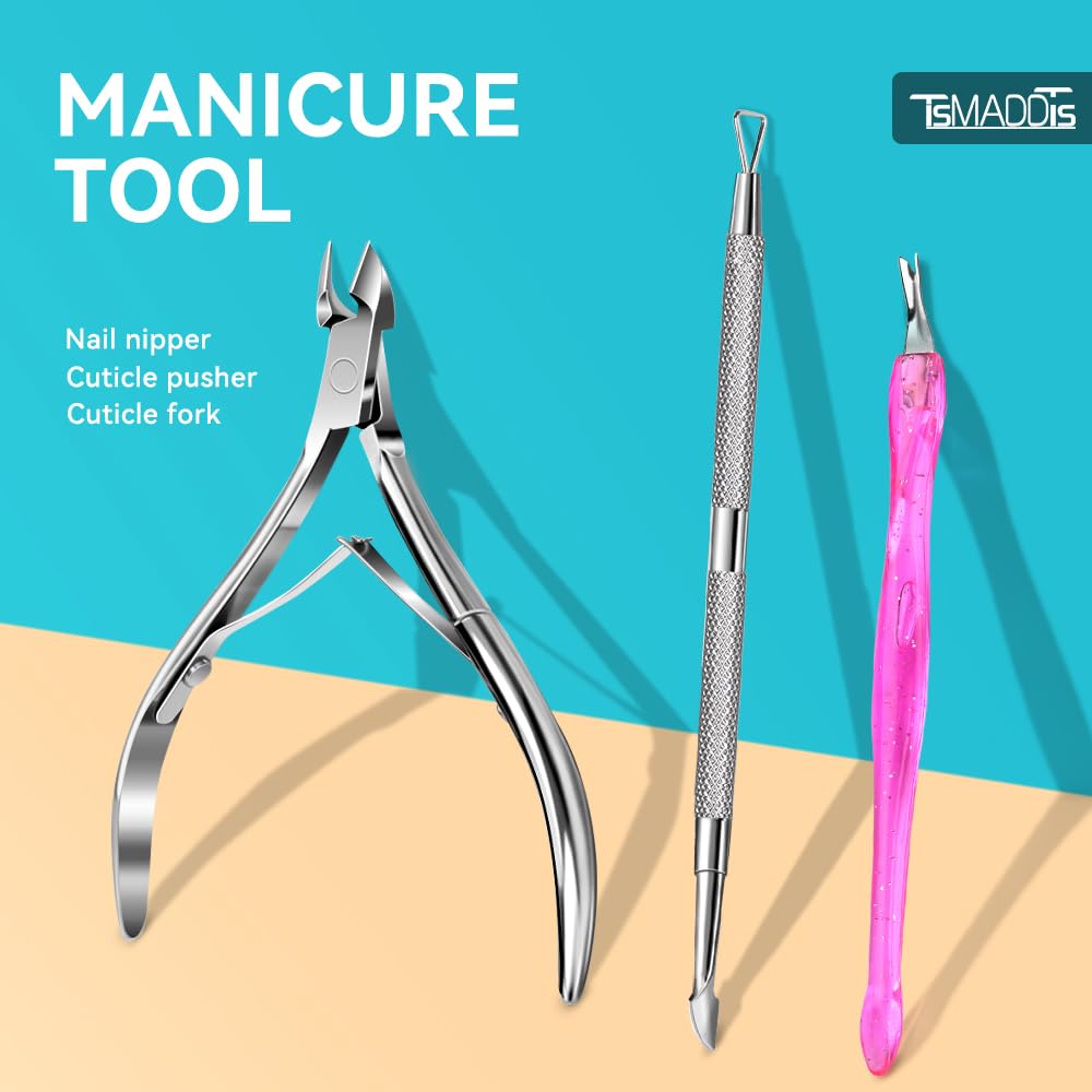TsMADDTs Nail Files and Buffers, 13PCS Nail Kit with 3-Way Sanding Block, 4-Way Buffing Block, 100/180 Files, Cuticle Nippers & Cuticle Pusher