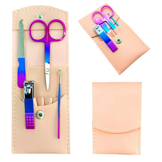 Manicure Set, Professional Women Nail Clippers Kit 4PCS， Stainless Steel Nail Cutter Care Tools Professional Grooming Kits, PU Leather Travel Case （Colorful）