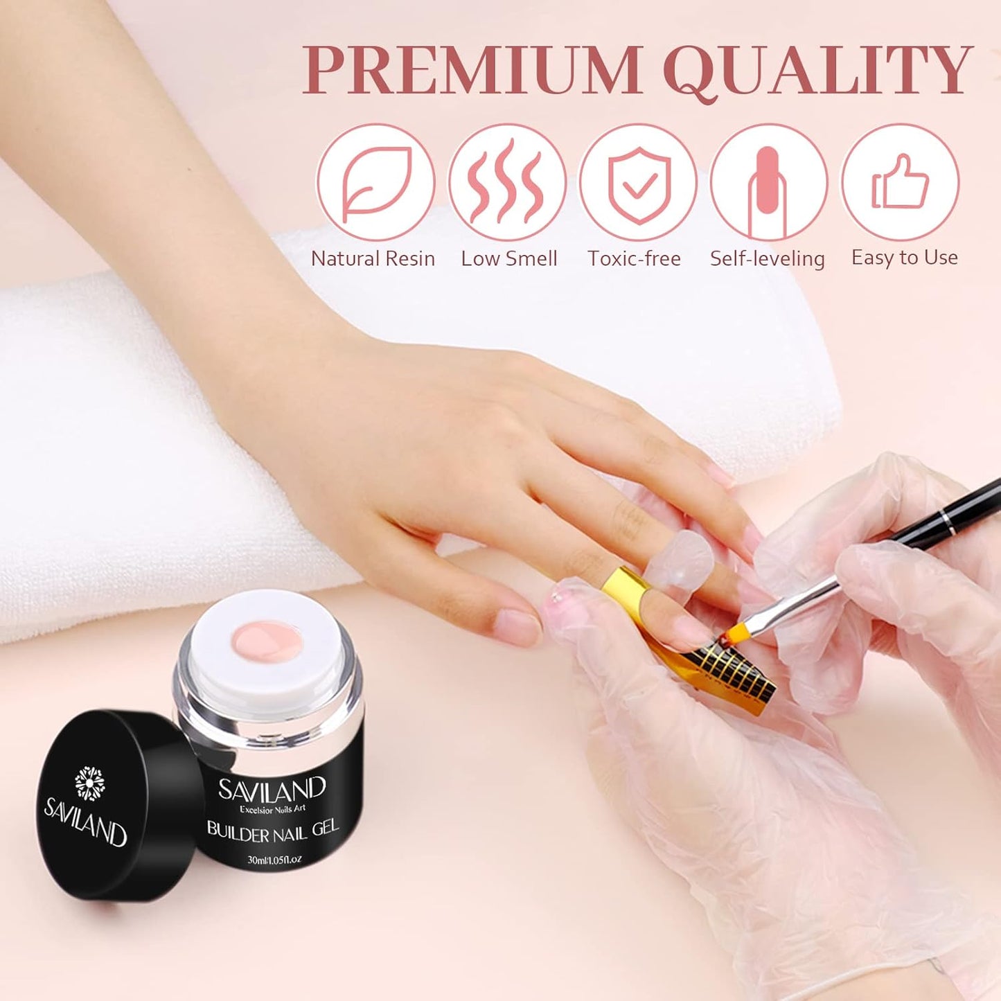 SAVILAND Builder Nail Gel Kit, Nudes Pink Hard Gel Nail Extension with Air Cushion Design, Base and Strengthener Builder with 100pcs Forms and Acrylic Brushes