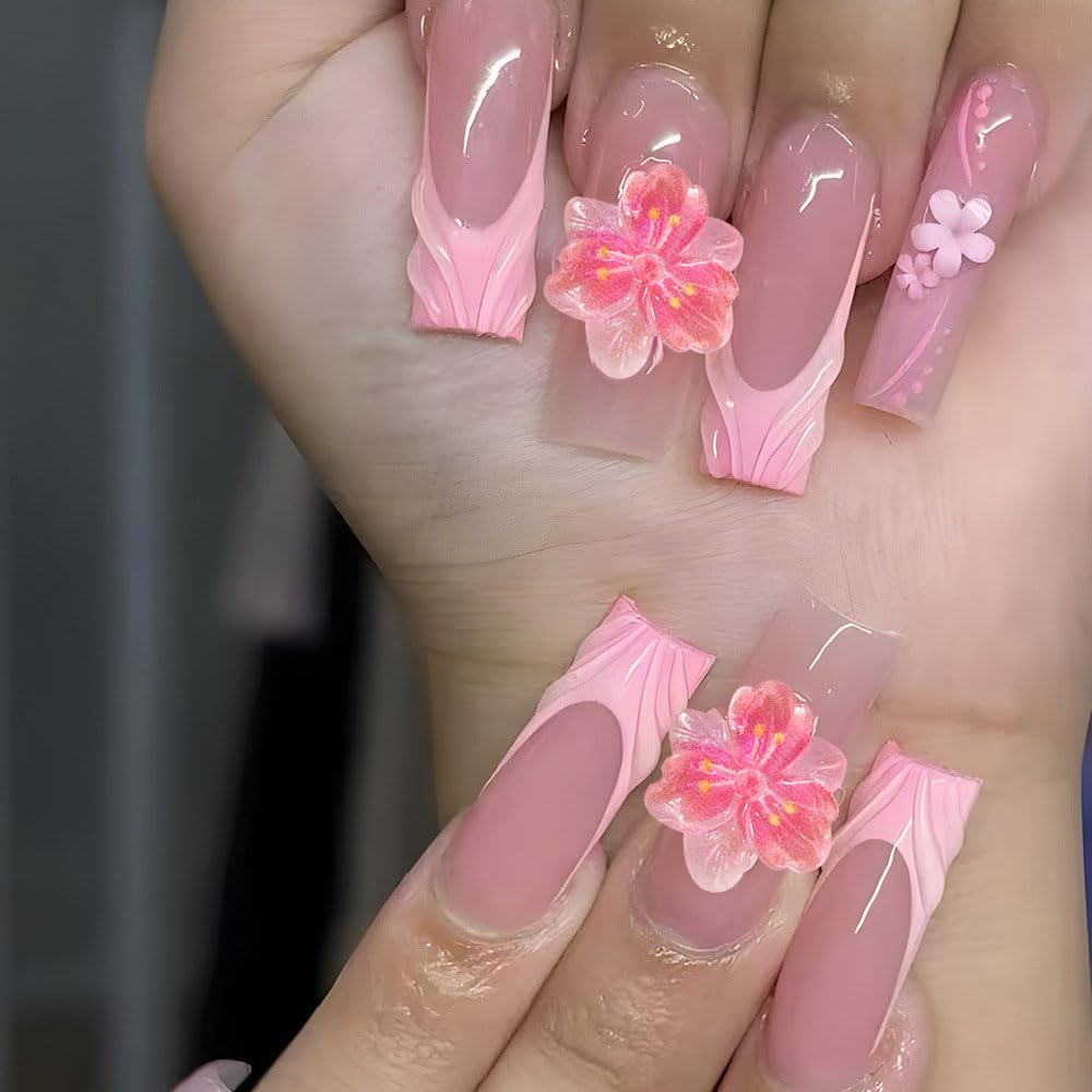 100PCS 3D Flower Nail Charms, Hawaii Colorful Resin Floral Nail Accessories Summer Flat Back Acrylic Manicure Decorations for Women DIY Nail Supplies