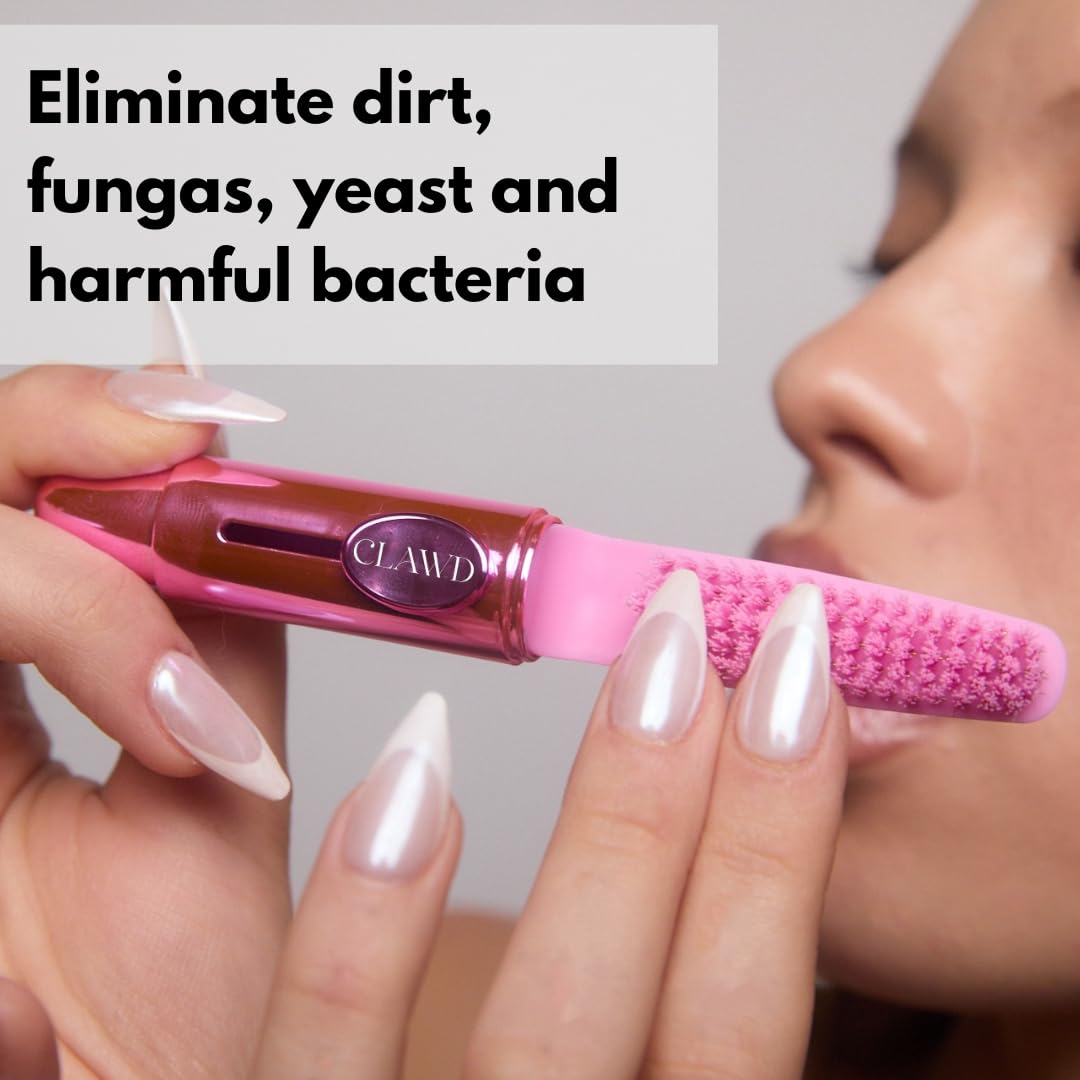 CLAWD Nail Brush for Cleaning Fingernails | Soft Bristle Portable Travel Nail Cleaner Brush for Women | Pink