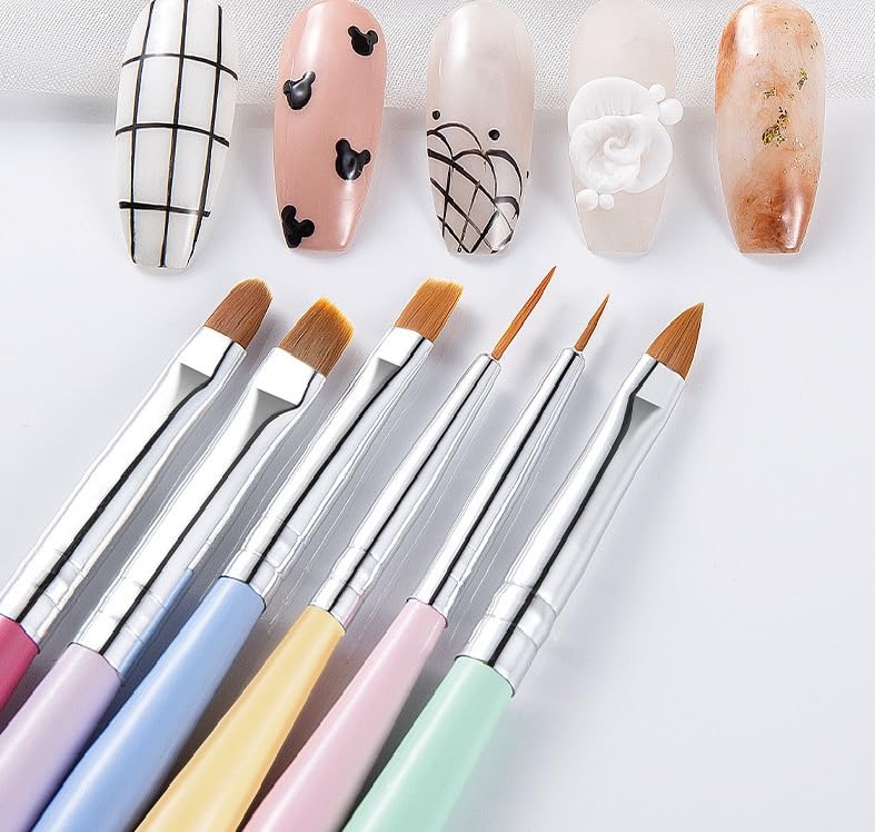 Nail Art Brushes 6Pcs - Painting, Liner, Dotting Pens for Salon