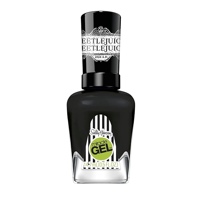 Sally Hansen Miracle Gel Beetlejuice Salon Quality Nail Polish | Gel-Like Formula, Two-Step System, No UV Light Needed, Long Lasting | Opaque, Glossy | 934 The Afterlife | Black Nail Polish