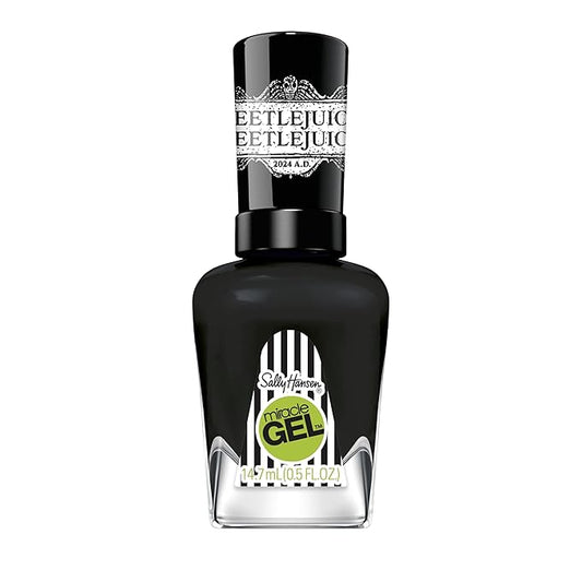 Sally Hansen Miracle Gel Beetlejuice Salon Quality Nail Polish | Gel-Like Formula, Two-Step System, No UV Light Needed, Long Lasting | Opaque, Glossy | 934 The Afterlife | Black Nail Polish