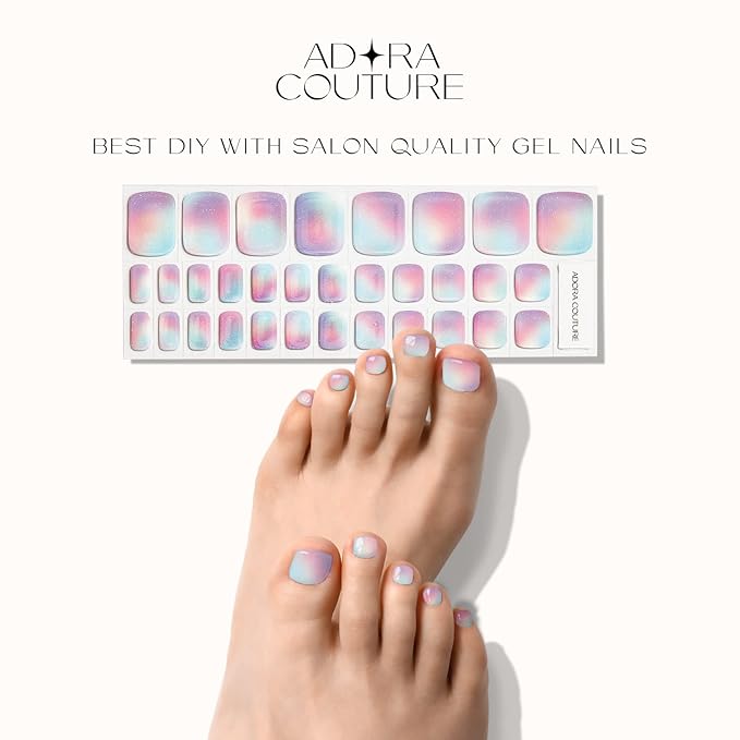 Semi Cured Gel Nail Strips - 32 pcs Gel Pedicure Stickers, Easy to Apply & Remove Toenail Stickers, Salon Quality at Home & Long Lasting - UV Nail Lamp Required - Modern Disco P