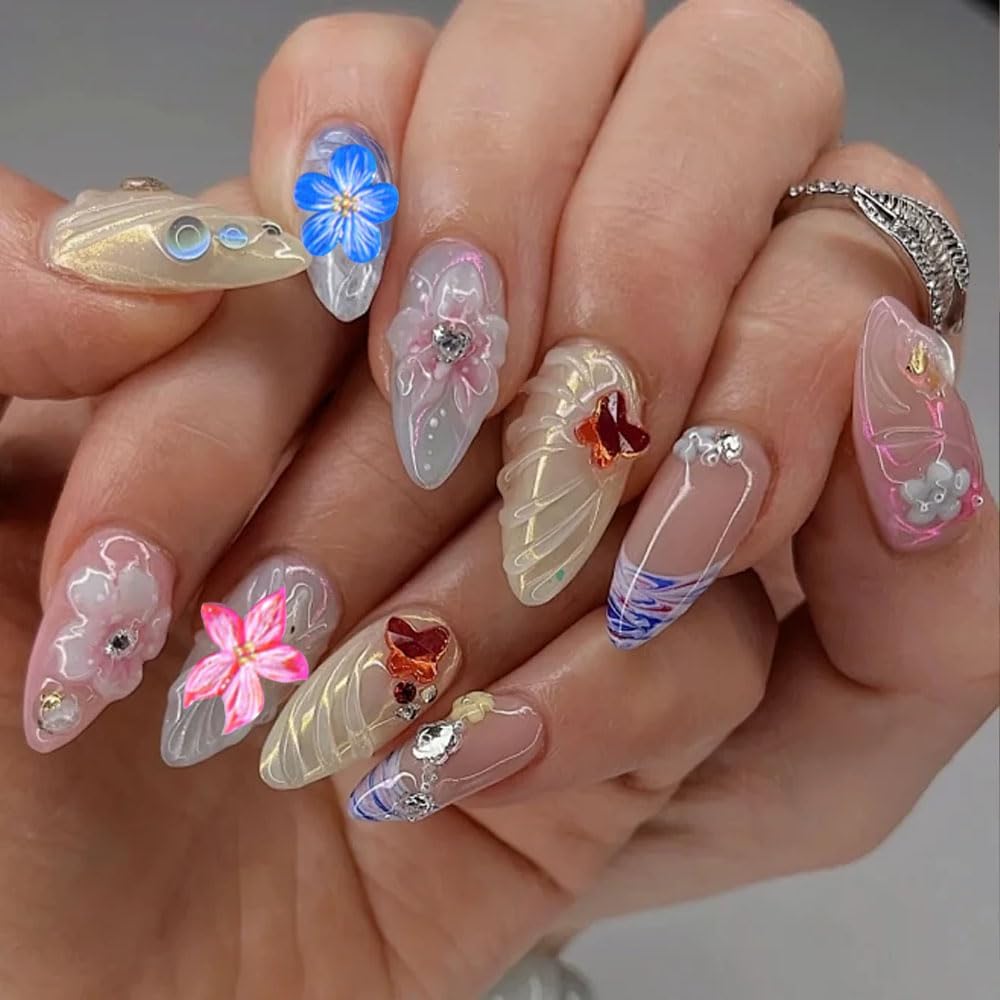 Tropical Flower Nail Art Stickers, Self-Adhesive Floral Decals, Colorful Summer Design for DIY Nail Decorations, 6 Pieces