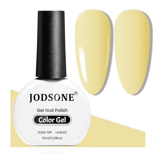 JODSONE Pastel Yellow Gel Nail Polish 10ml Soak Off LED Gel Polish Butter Yellow Nail Color Salon Quality Long-Lasting Low Odor Need U V Lamp Curing
