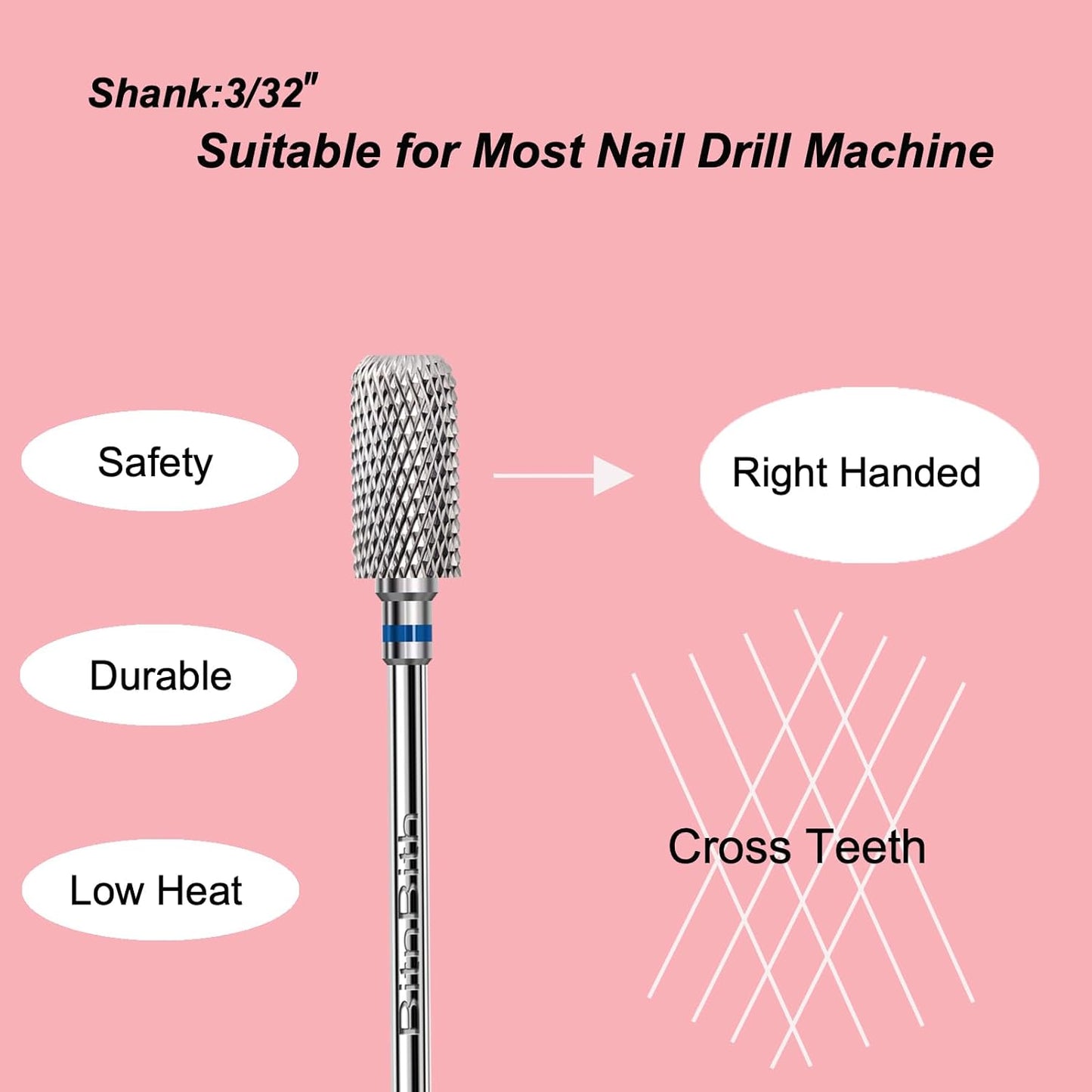 Nail Drill Bit 3/32”, Fast Remove for Acrylic or Hard Gel,Barrel Nail File Carbide Bit for Nail Cuticle Gel Dipping Powder Polishing, Professional Manicure Pedicure Nail Art Tool,Medium
