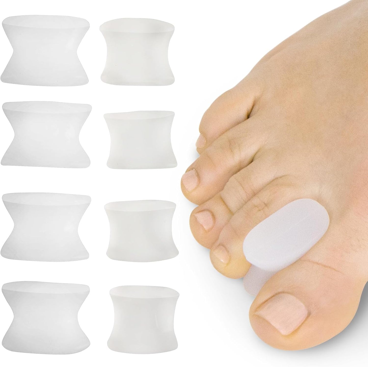 VIVEsole Toe Spreaders for Feet (8 Pack) - Silicone Spacers for Women & Men - Gel Separators for Bunions, Overlapping Toes, Pain Relief - Orthotic Dividers for Athletes, Alignment & Corrector