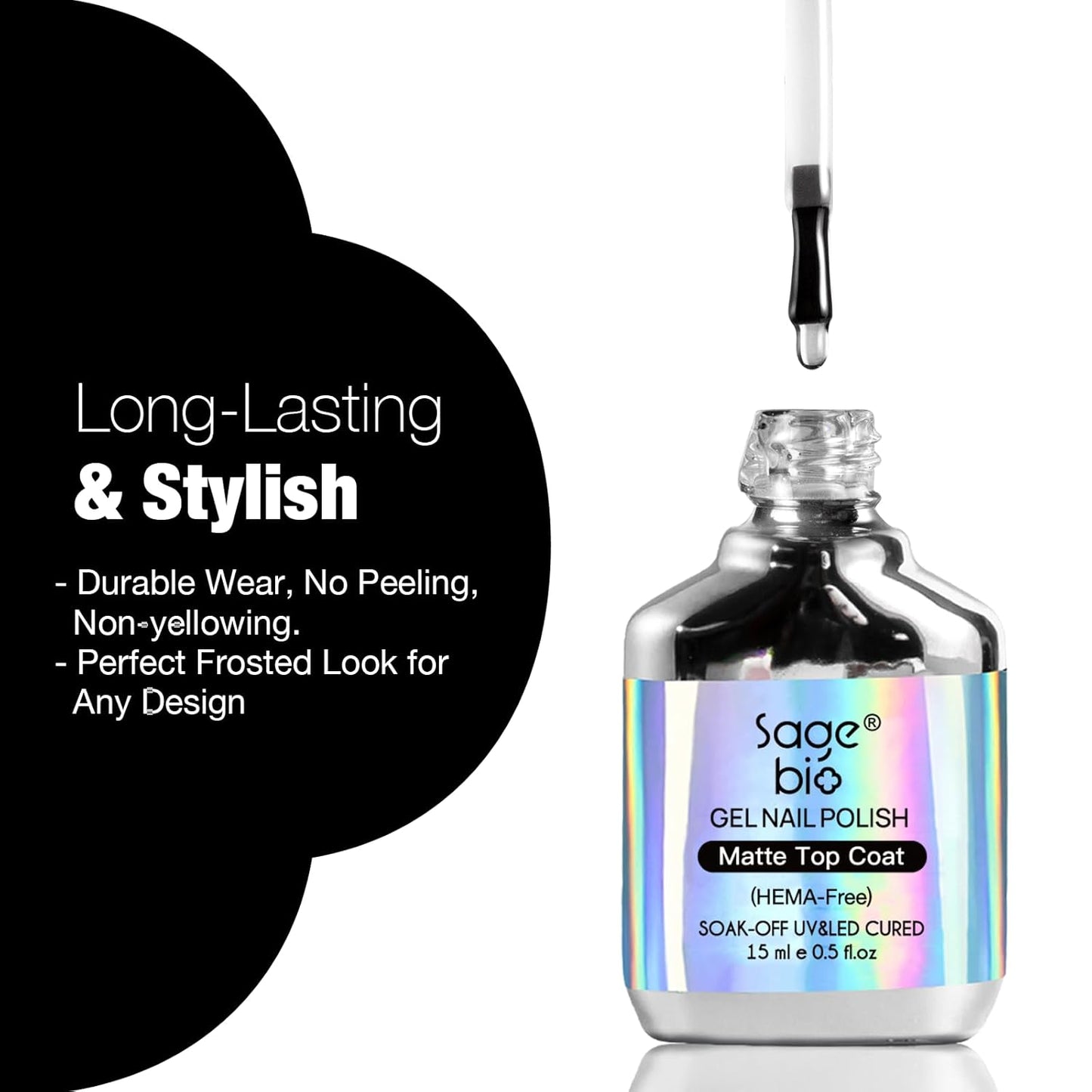 15ml Matte Top Coat for Gel Nail Polish – No Wipe, Long-Lasting Velvet Finish, Anti-Scratch, UV/LED Cured Nail Top Gel for Salon & Home Manicure