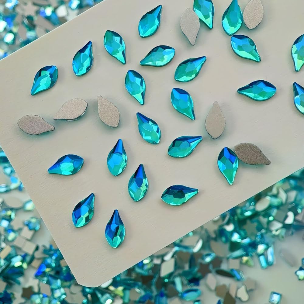 200PCS Blue Nail Charms, Crystals Rhinestones Flatback Nail Shiny Zircon Diamonds for 3D Decorations DIY Nail Art Accessories