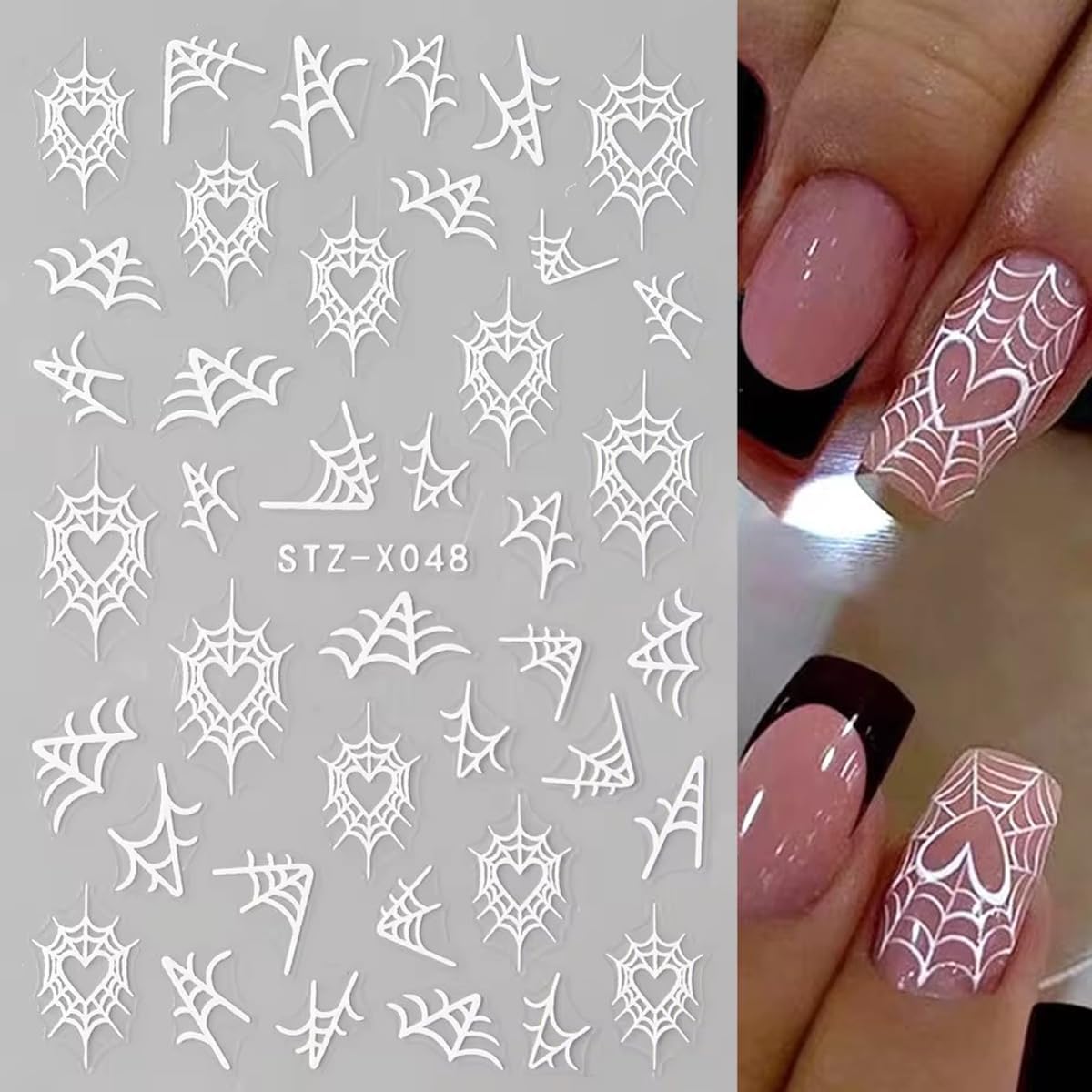 8Sheets Spider Web Nail Stickers, Halloween Decals for Nail Art - Black Stars, Moon, Flame Design - DIY Manicure Charms for Holiday Decoration Accessories