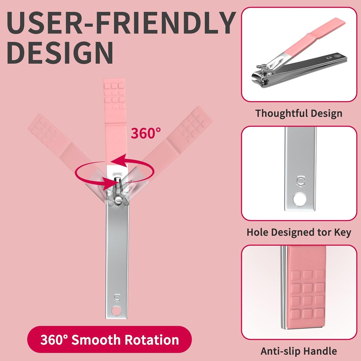 ZIZZON Travel Mini Manicure Set Nail Clipper Set 10 in 1 Stainless Steel Pedicure Care Grooming kit with Case Pink