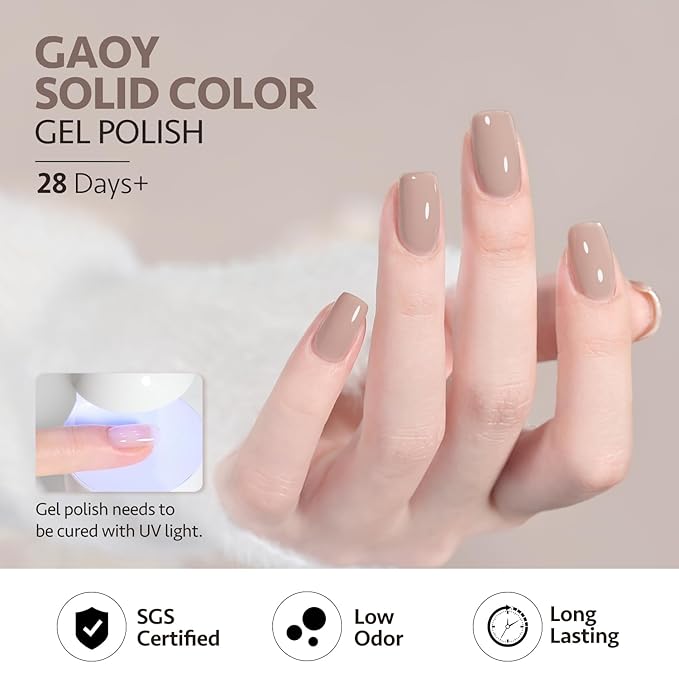 GAOY Brown Gel Nail Polish, 16ml Soak Off Gel Polish, UV Light Cure for Nail Art DIY Manicure at Home, 2072 French Mocha