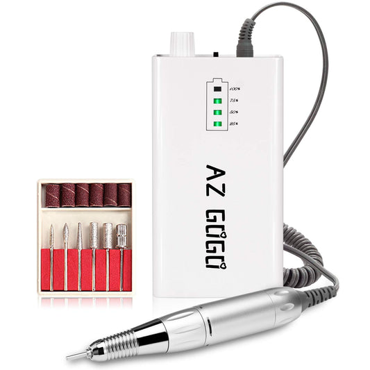 Nail Drill Machine, AZ GOGO 30000RPM Professional Rechargeable Portable Electric Efile Nail Drill for Acrylic Gel Nails, Manicure/Pedicure, Polishing, Cuticle - Salon or Home Use(White)